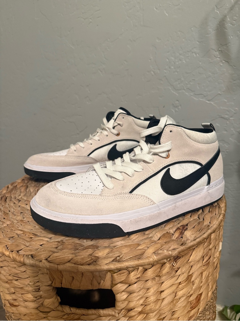 Nike Cream and Black Mid-Top Athletic Sneakers